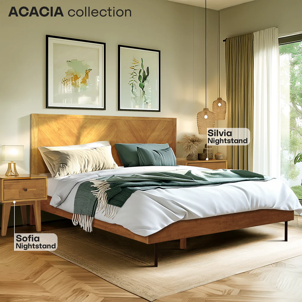 acacia alander bed frame with headboard